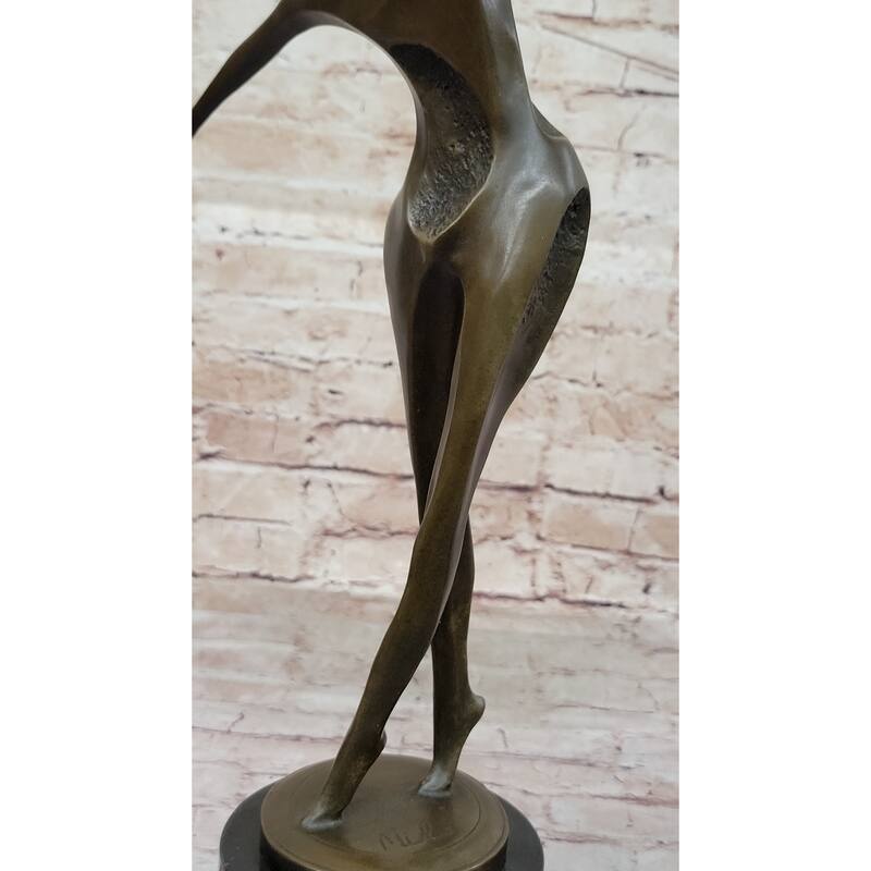 Midcentury Modern Abstract Art Human Dancer Figure Bronze Sculpture On Marble Base