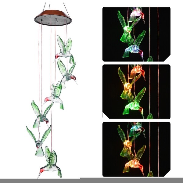 Outdoor Color-Changing LED Hummingbird Solar Wind Chimes Yard Home Garden Decor#