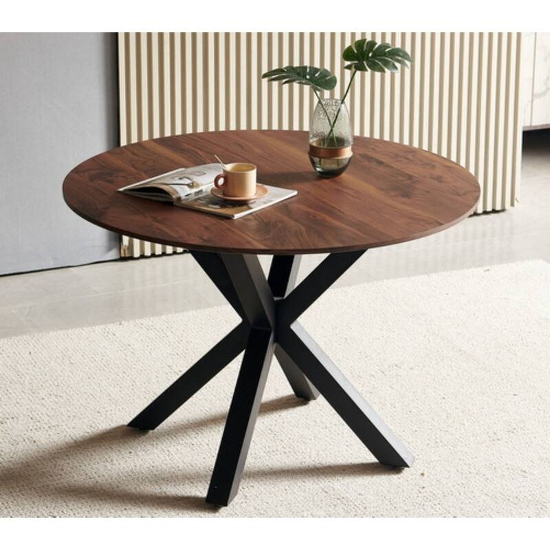42.1"W Mid-century Round Dining Table with Metal Cross Leg and MDF Top