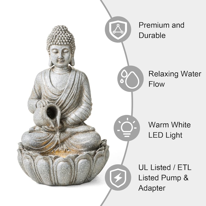 Glitzhome Polyresin Meditating Buddha Frog/Elephant Statue Outdoor Water Fountain with LED Lights