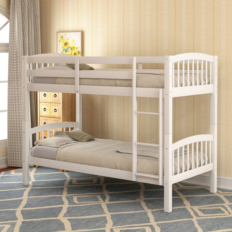 Twin Over Twin Bunk Bed with Ladder, White - Space-Saving Design for Compact Rooms