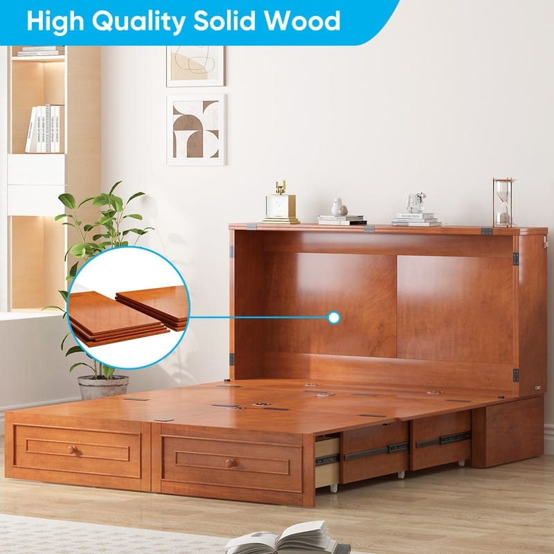 Mixoy Queen Modern Murphy Bed Chest with Mattress and Storage Drawer