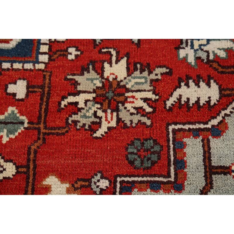 Geometric Red Heriz Serapi Oriental Area Rug Handmade Wool Carpet - 8'10"x 12'0"