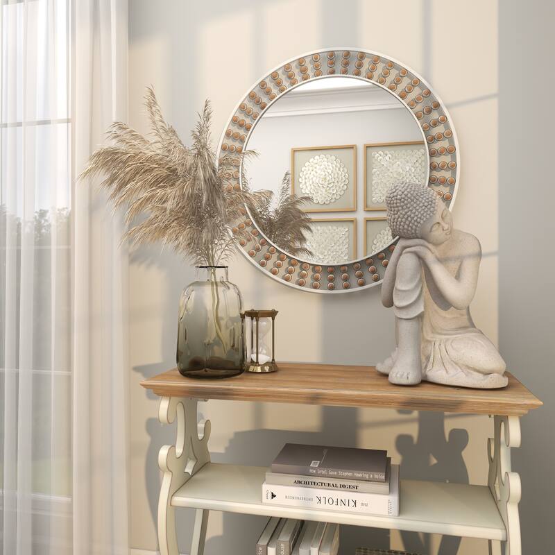 Contemporary Metal Wall Mirror with Beaded Detailing - White or Black