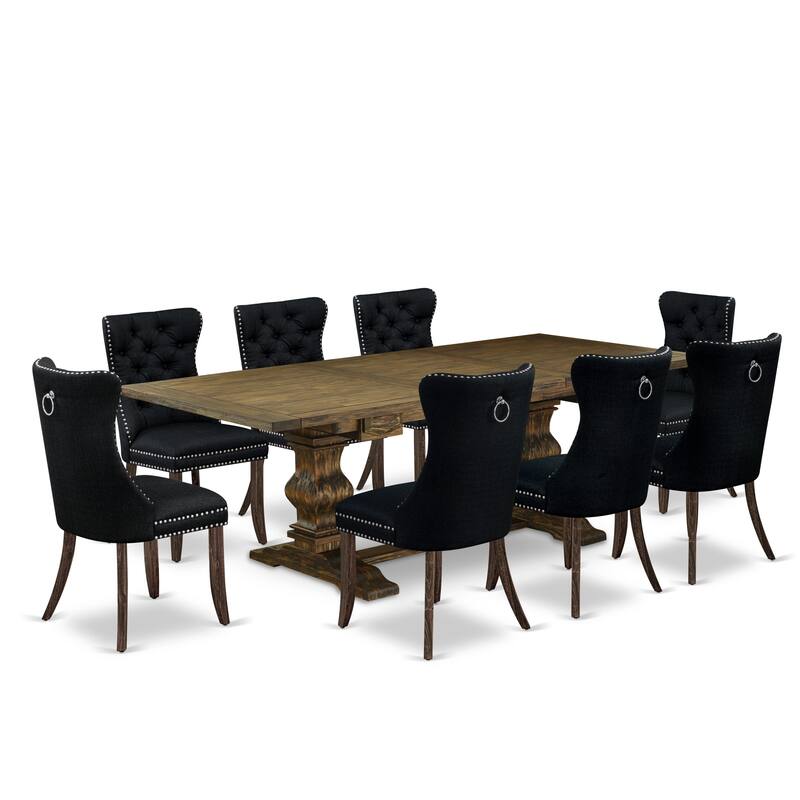 East West Furniture Dining Set- a Wooden Table with Removable Leaf and Dining Chairs, Distressed Jacobean(Pieces Options)