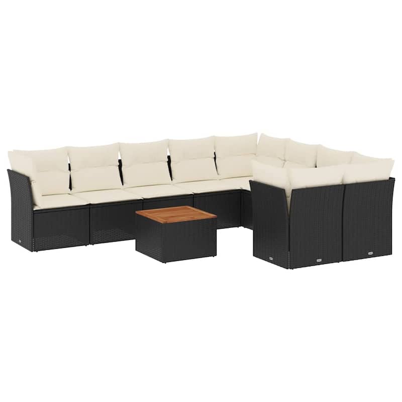 vidaXL Patio Sofa Set with Cushions Outdoor Furniture 10 Piece Poly Rattan - 24.4 x 24.4 x 27.2