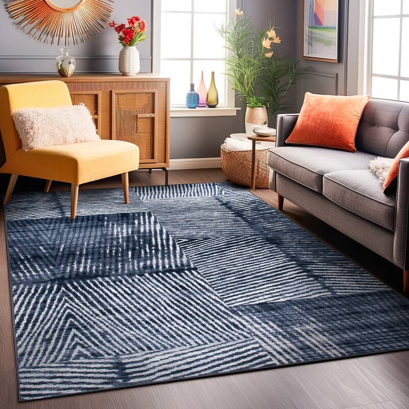 Geometric Stripe Distressed Non Slip Area Rug