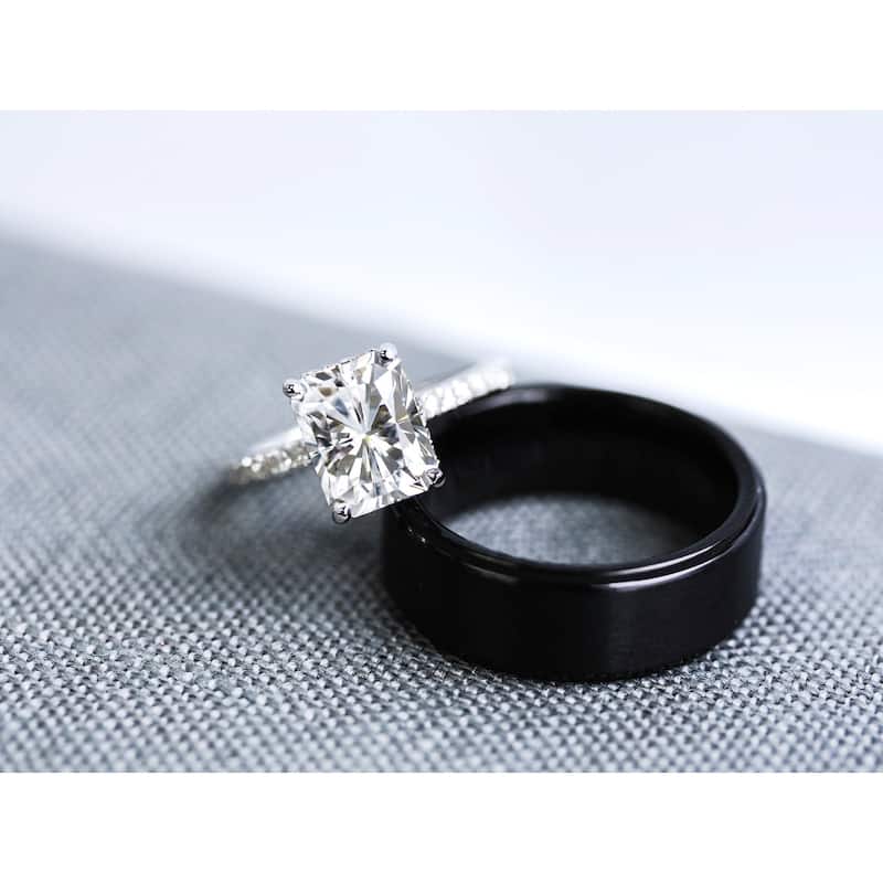 Kobelli 8mm Tungsten Carbide Brushed Matte Surface & Glossy Sleeve Comfort Fit Kyle Ring - Black-Black or Gunmetal-Rose