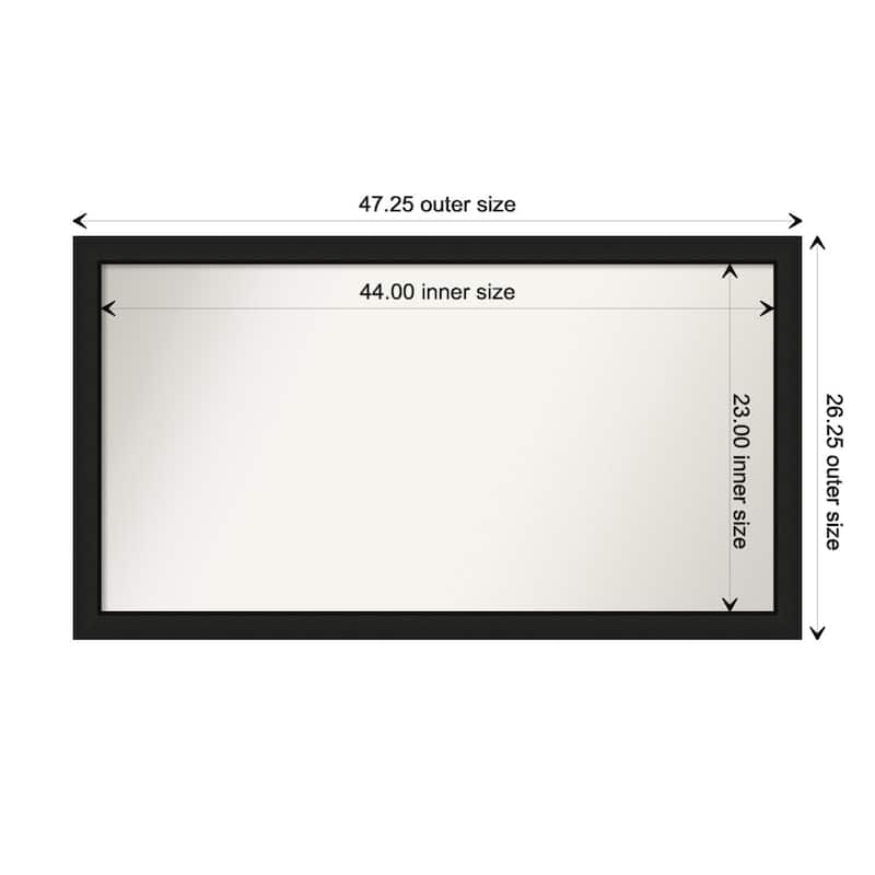 Midnight Black Narrow Framed Non-Beveled Custom Wall Mirror, Bathroom Vanity Mirror - Outer Size: 47.25 x 26.25