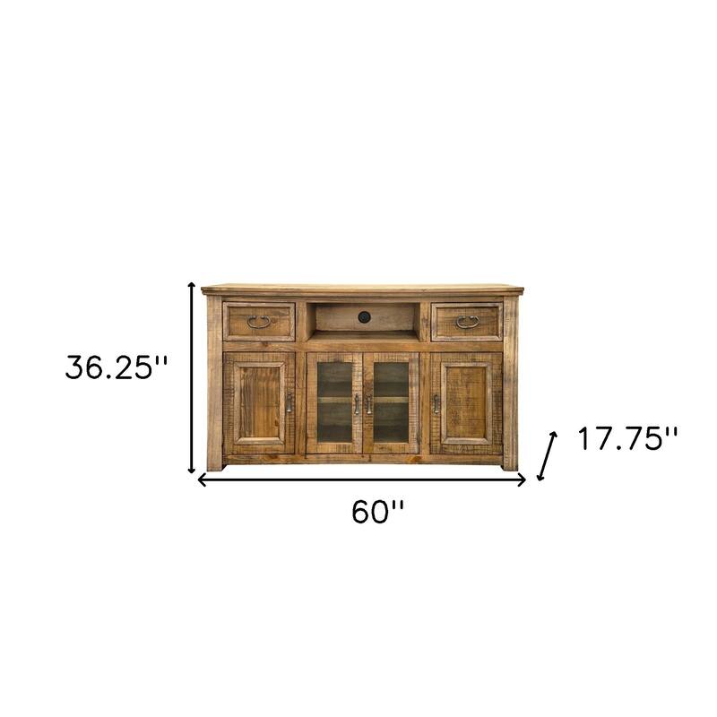 HomeRoots 60" Brown Solid Wood Cabinet Enclosed Storage Distressed TV Stand - 60' X '36.25' X '17.75