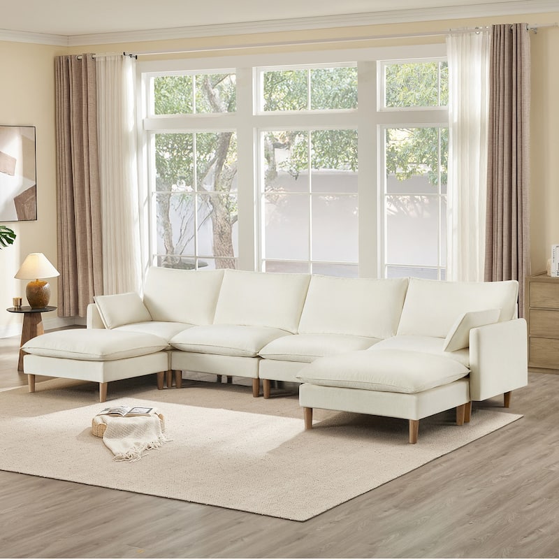 Spruce & Spring Oversized Couch Modular Sectional Sofa for Living Room - Cream-6PC