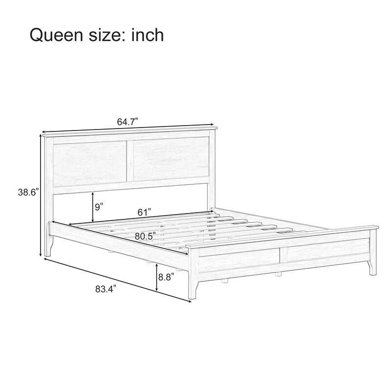 White Solid Wood Queen Platform Bed with Simple Slat Headboard