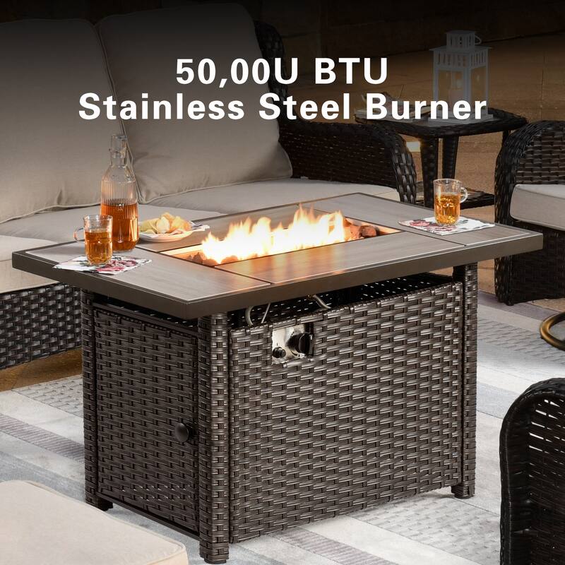 OVIOS 7-piece Patio Swivel Chair Set with 42" Fire Table