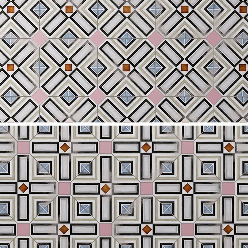 Merola Tile Vaudeville Octagon Deco Ritter with Taco Pink 7-7/8" x 7-7/8" Porcelain Floor and Wall Tile