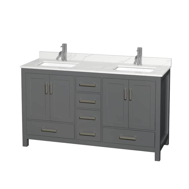 Wyndham Collection WCS141460D-QTZ-UNSMXX Sheffield 60" Free Standing - Dark Gray / Giotto Quartz Top / Brushed Chrome