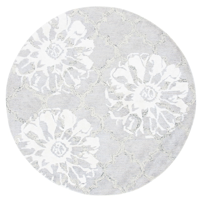 SAFAVIEH Handmade Glamour Florelle Floral Trellis Wool/ Viscose Rug - 6' Round - Silver/Ivory