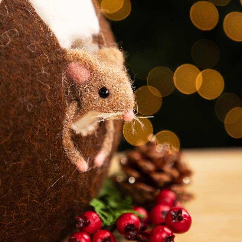 Gingerbread Cake and Mice Christmas Decoration - 13" - Brown and White