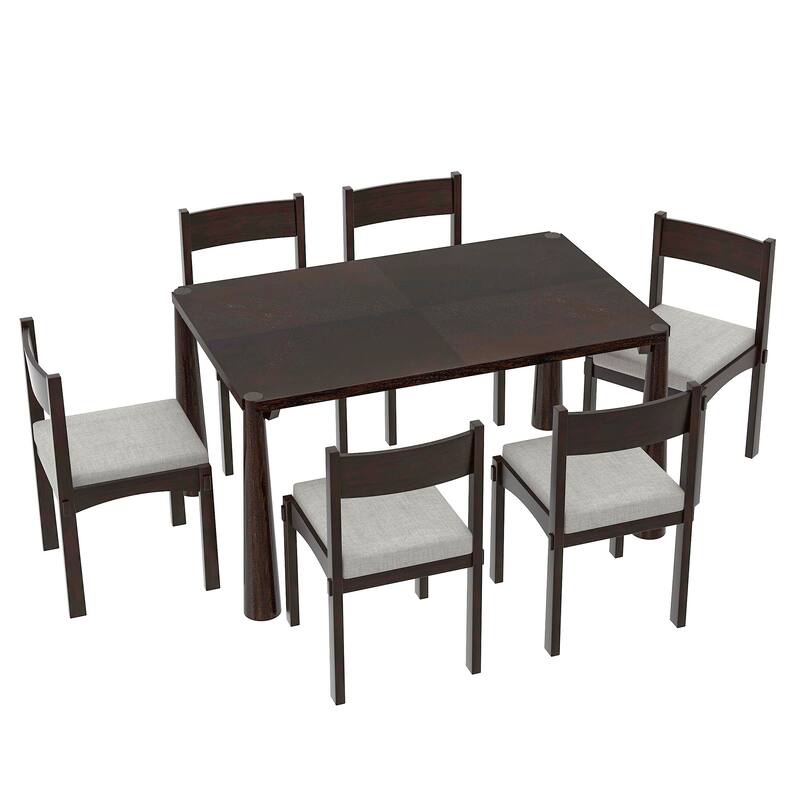 Retro 7-Piece Dining Table Set for 6 with Cushioned Seats and Exposed Tapered Legs by Harper&Bright Designs