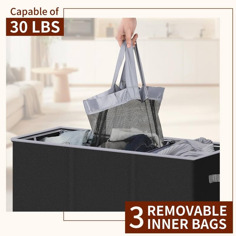 Laundry hamper 3 section - 32.7"L x 12.2"W x 27.6"H