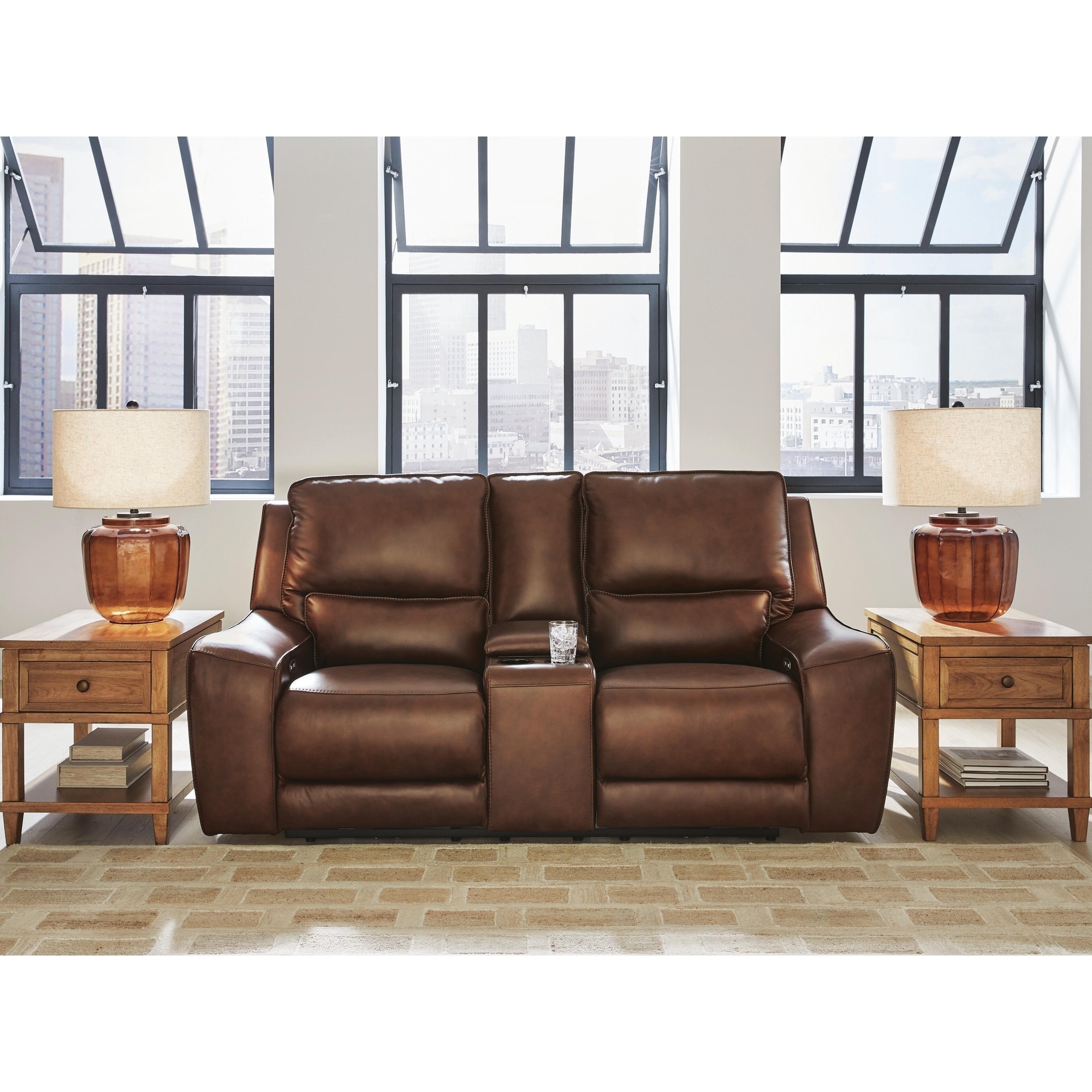 Signature Design by Ashley Spear Hill Dark Brown Power Reclining Loveseat with Console - 81"W x 43"D x 42"H