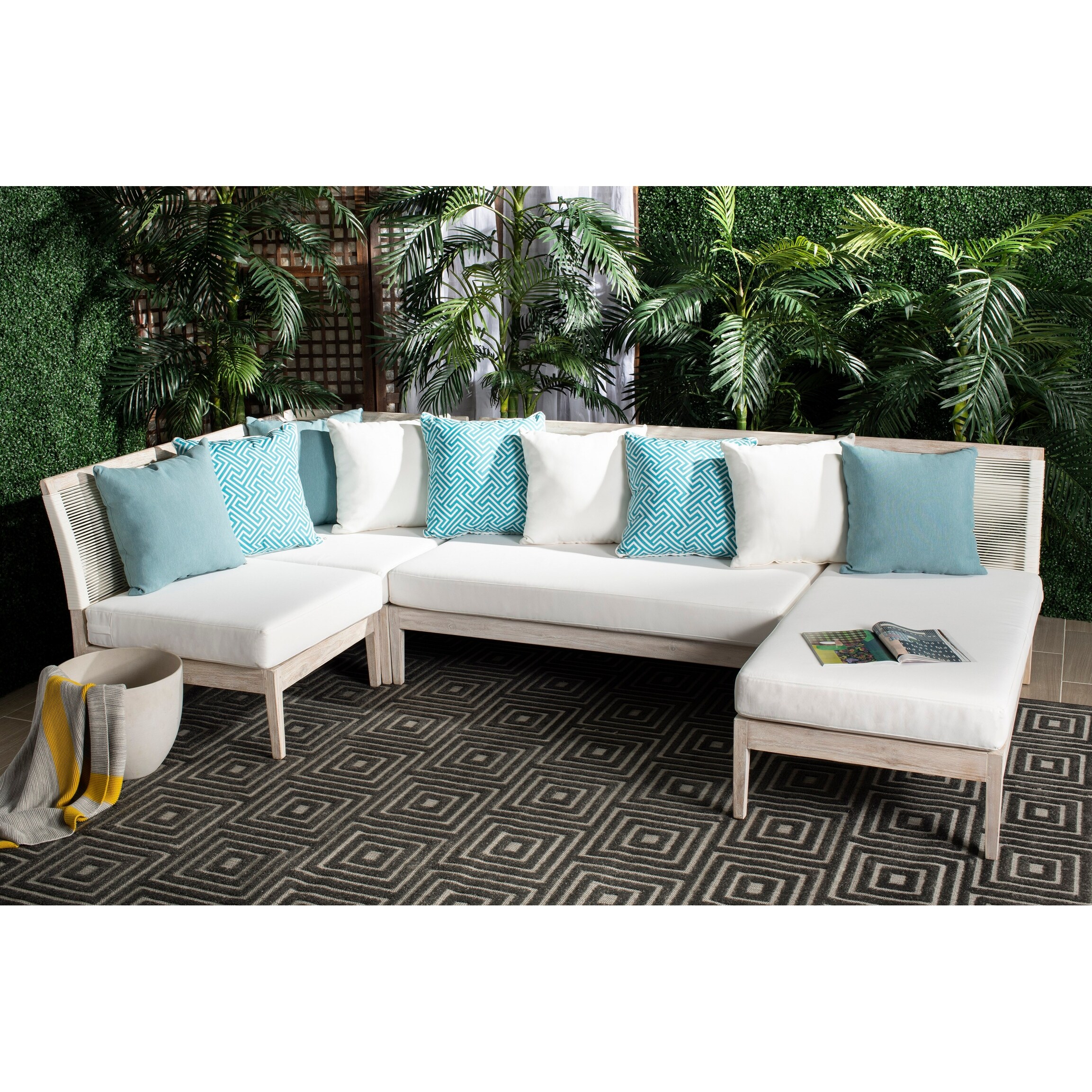 Shop Safavieh Couture Outdoor Arcelis Teak Sectional White Washed Cream Overstock 22986161