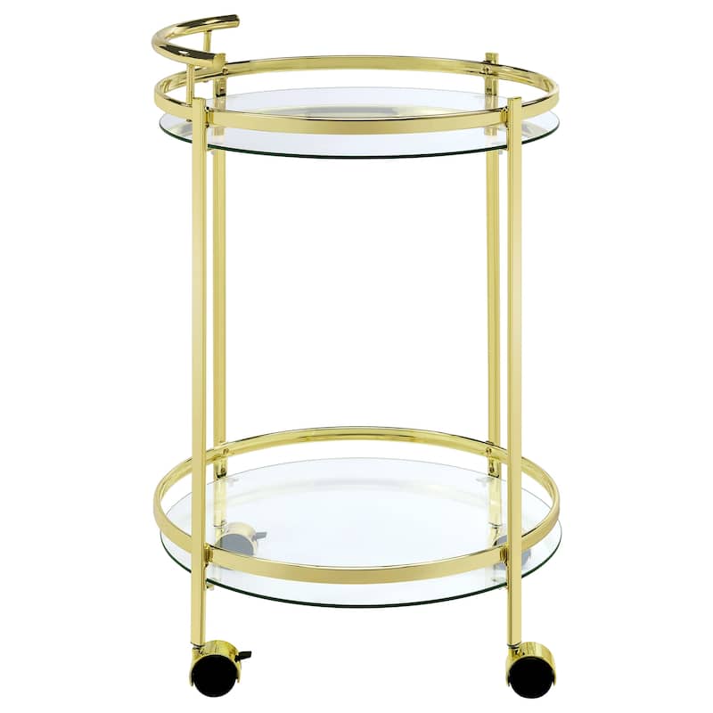 Chrissy 2-Tier Round Glass Shelf Metal Bar Cart