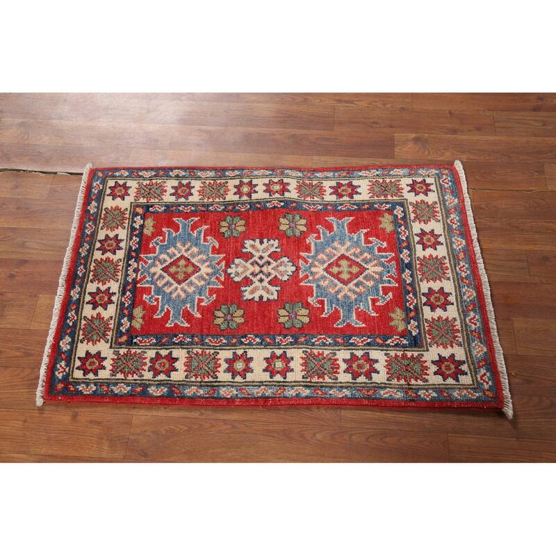 Red Kazak Oriental Accent Rug Handmade Traditional Wool Carpet - 2'1"x 2'10"