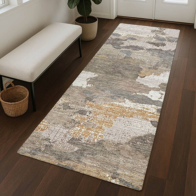 Machine Washable Indoor/ Outdoor Abstract Casual Chantille Rug
