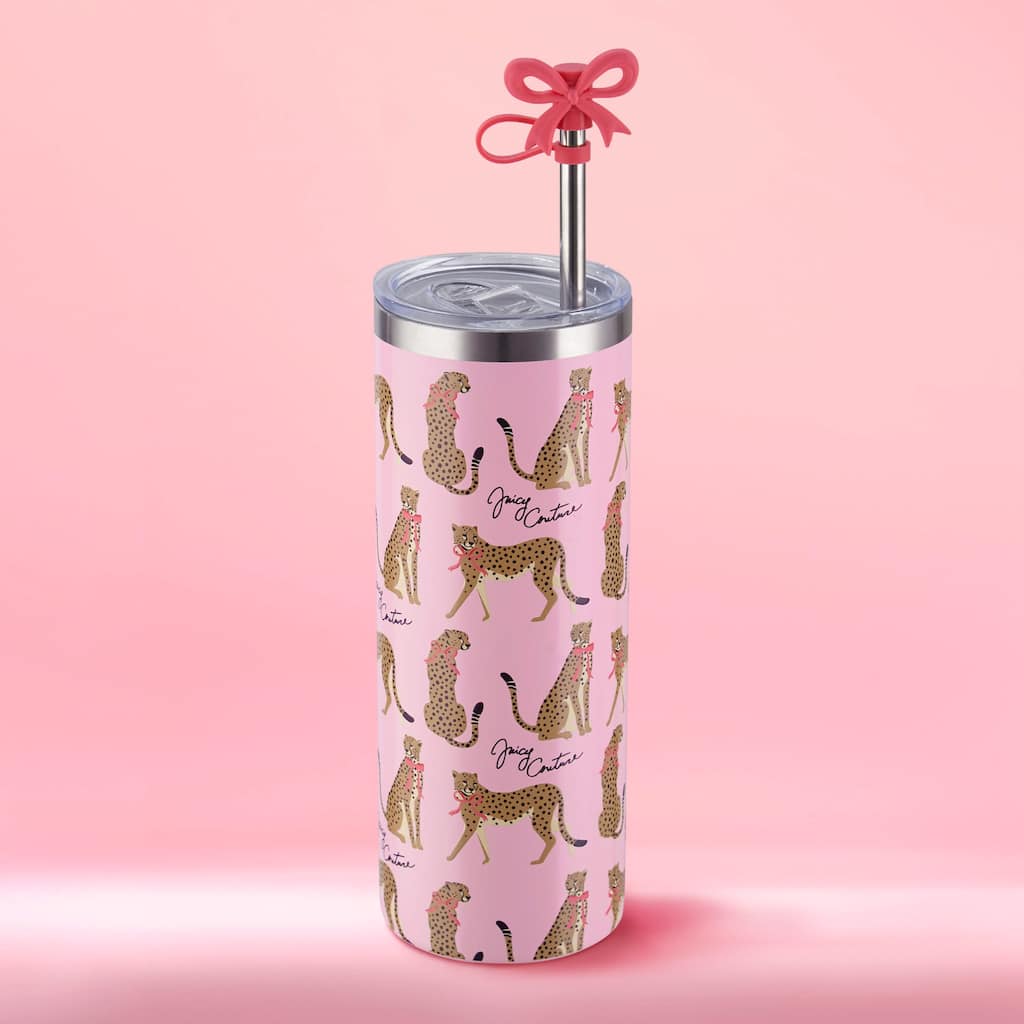 Juicy Couture Glam Slip Hydration Stainless Steel Tumbler with Straw Topper