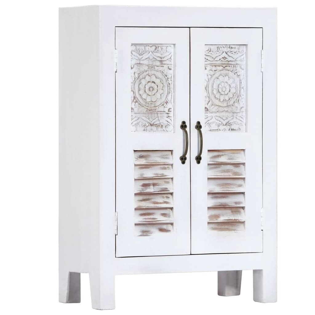 vidaXL Carved Sideboard White 23.6"x11.8"x35" Solid Mango Wood - 23.6"x11.8"x38"