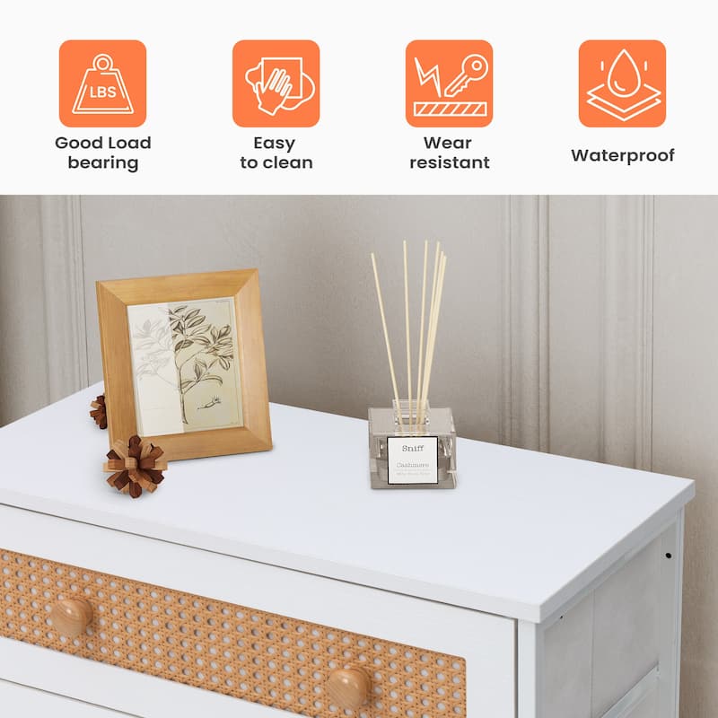 6-Drawer Dresser Chest PE Rattan Storage Tower Organizer Cabinet