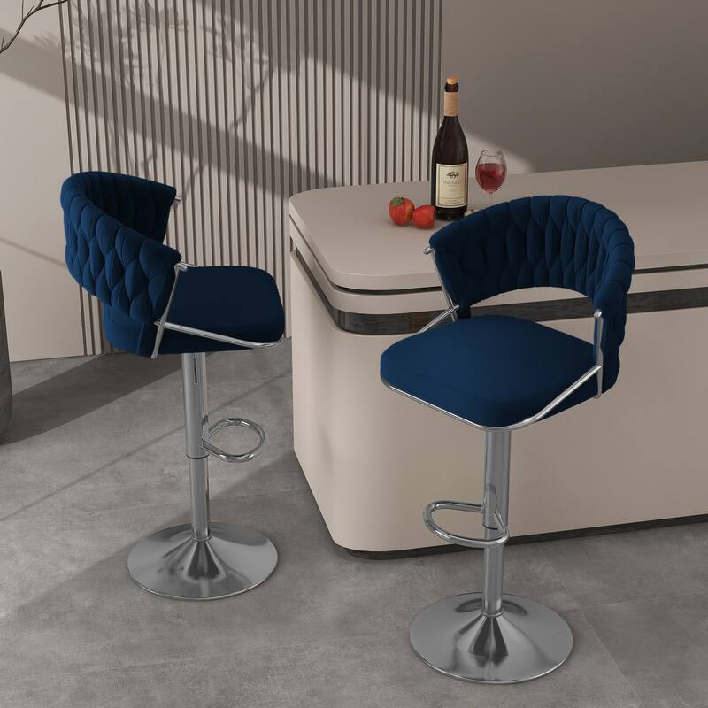 Modern Velvet Counter Bar Stools with Backs(Set of 2)