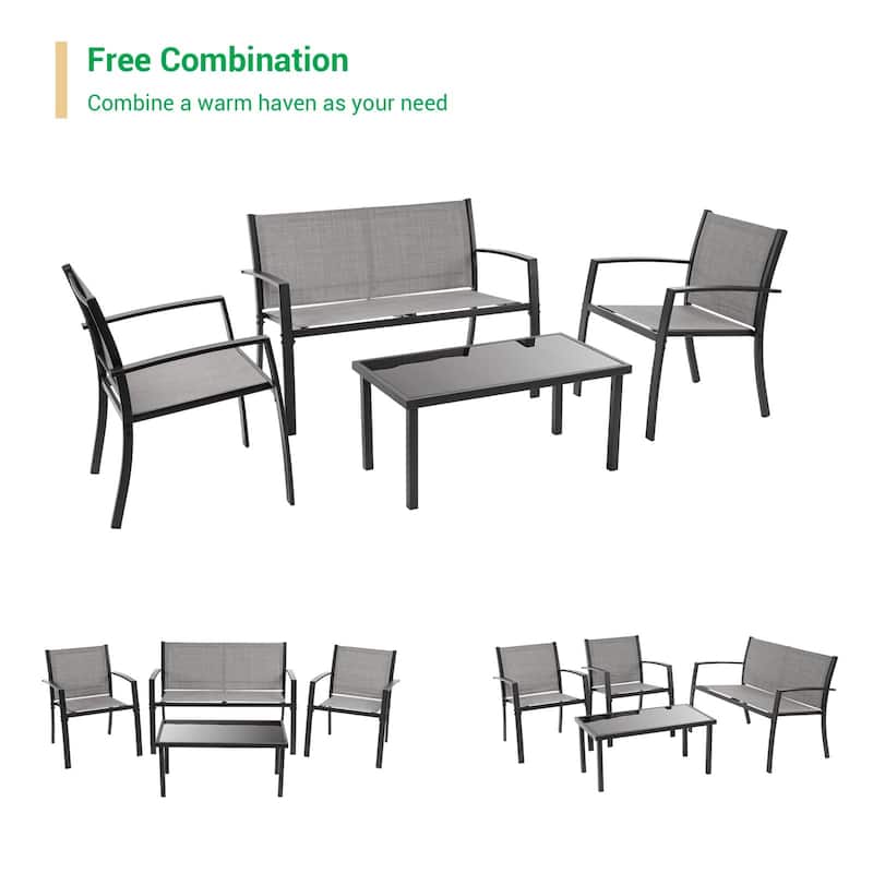 LIVOOSUN Patio 4pcs Textilene Conversation Set /w a Coffee Table