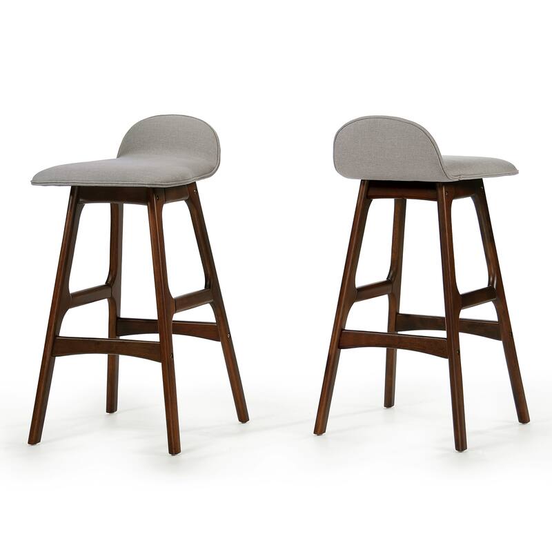 Mid-Century Modern Upholstered Barstools - Set of 2, Low-Back Fabric Stools for Kitchen & Bar