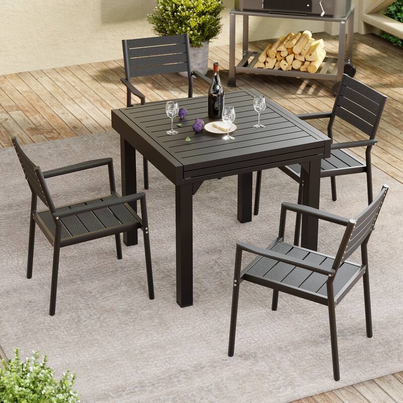 Outdoor Patio Dining Chairs Modern Aluminum Stackable Armchairs - See Picture - Black, 4PCS