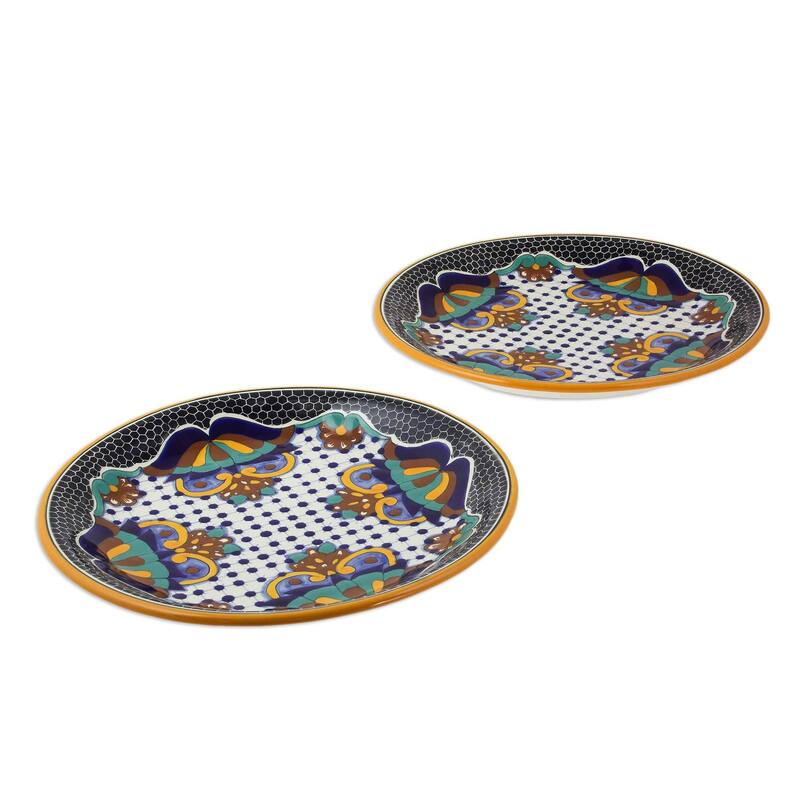 Novica Handmade Zacatlan Flowers Ceramic Dinner Plates (Pair)