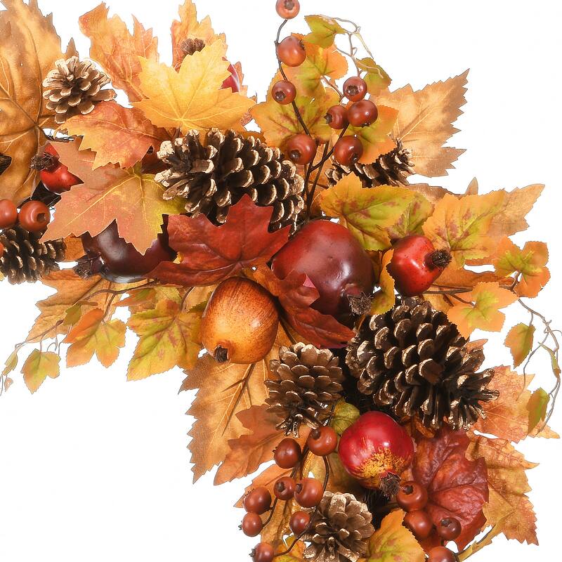 National Tree Company Artificial Autumn Door Corners with Maple Leaves, Pine Cones, Pomegranates, Set of 2, 30 Inches - 30 in