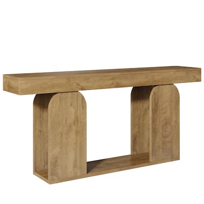 Industrial Wood Entryway Console Table with Dual Storage Shelves