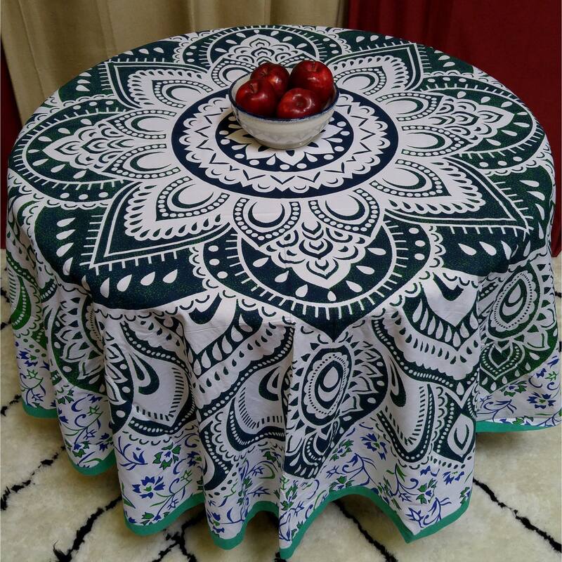 Cotton Floral Heart Medallion Tablecloth Round - 81 inches