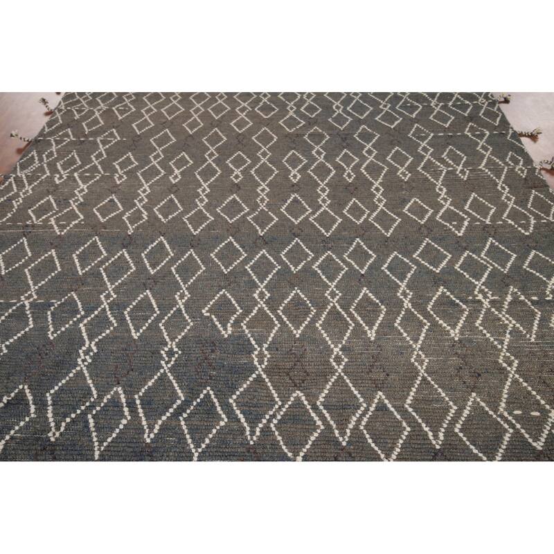 All-Over Geometric Moroccan Oriental Area Rug Handmade Wool Carpet - 7'10" x 10'1"