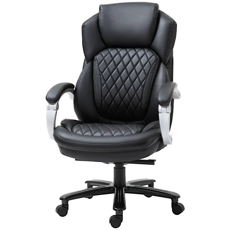 Big and Tall Diamond Stitch Executive Office Chair 350 lbs Capacity Adjustable Height Ergonomic Faux Leather with Swivel - Black