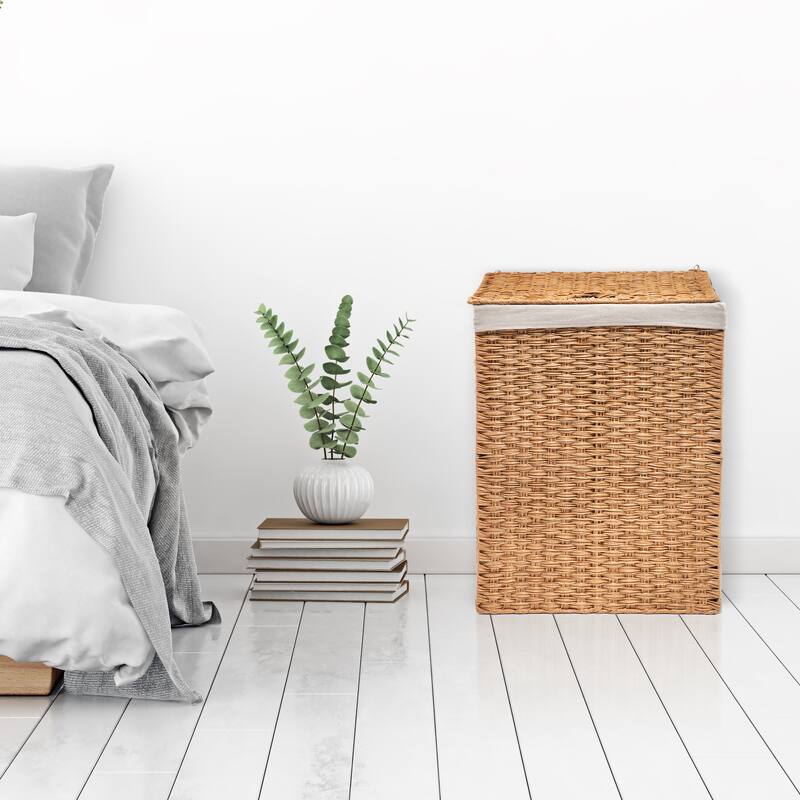 Seville Classics Lidded Foldable Portable Rectangular Laundry Hamper Basket with Washable Liner