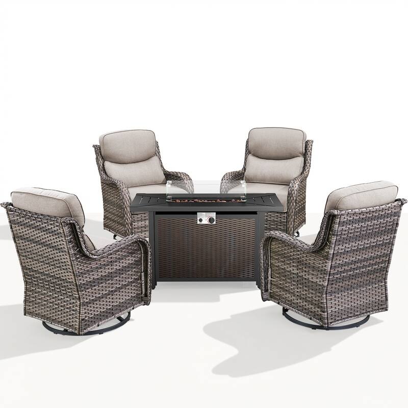 Pocassy 43" Fire Pit Table with Outdoor Swivel Chair Set