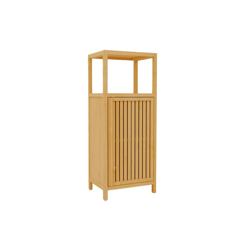 Anmytek 41 Inch Bamboo Tall Storage Cabinet, Single Door Floor Cabinet with Shelf for Bathroom Living Room