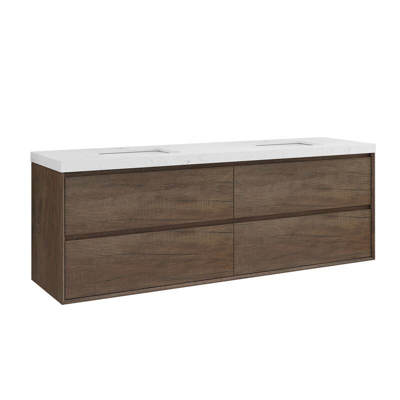 Sylphar 72 inch Bathroom Vanity with Sink, Floating Oak Cabinet with Stone Top