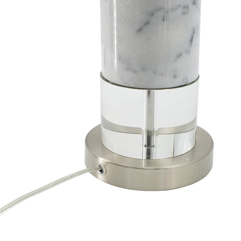 15x15x28.5 Inch White Marble Table Lamp with Crystal Accents and Fabric Shade Modern Home Decor