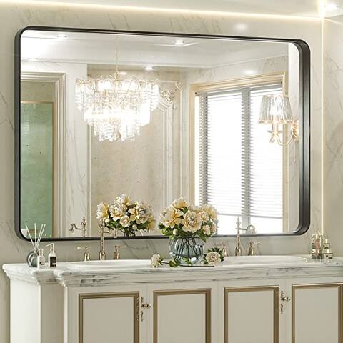 Metal Frame Wall Mirror for Bedroom Bathroom Decor Corner Hangs Farmhouse Large Wall Mirror (Horizontal/Vertical)