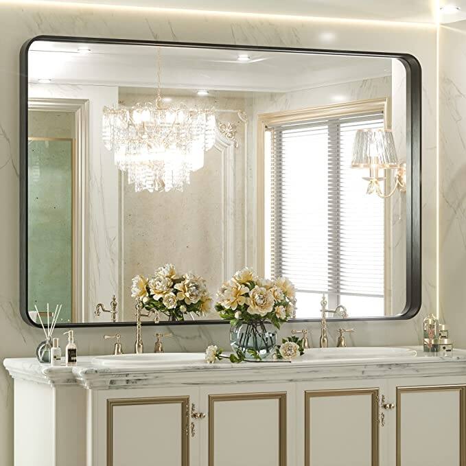 TETOTE Modern Metal Frame Wall Mounted Hanging Bathroom Vanity Mirror