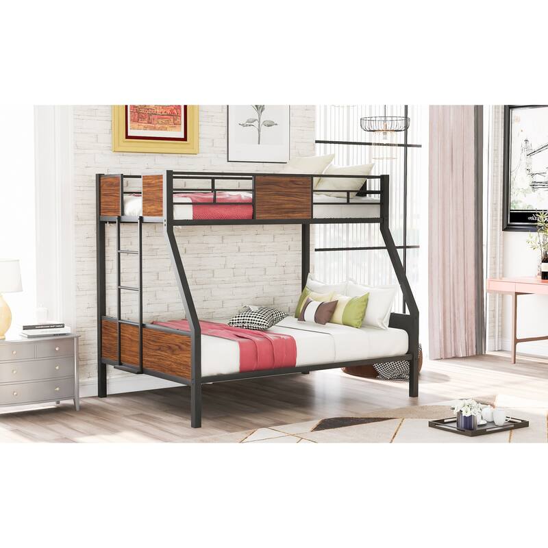 Bunk bed modern style steel frame bunk bed with safety rail, built-in ladder