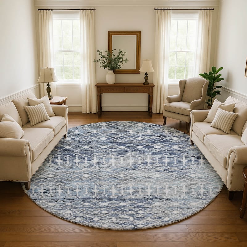 Premium Washable Super Soft Boho Trellis Mayfield Rug - Blue - 8' x 8'
